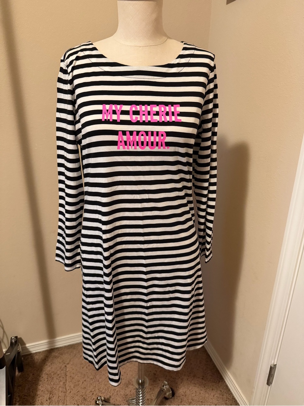 Kate Spade Striped Black & White Dress with Pink 'My Cherie Amour' Print